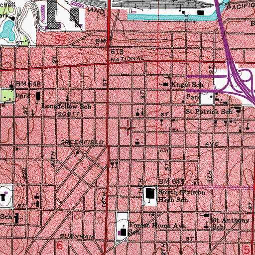 Topographic Map of Pilgrim Psychic Science Church, WI