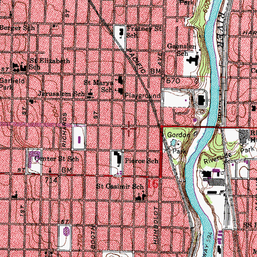 Topographic Map of Pulaski Building, WI