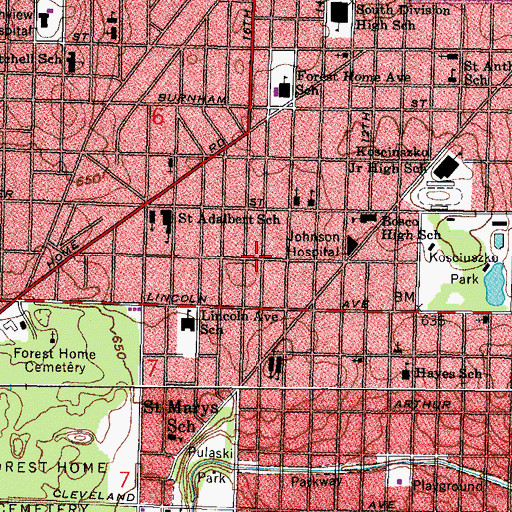Topographic Map of Pulaski Hall, WI