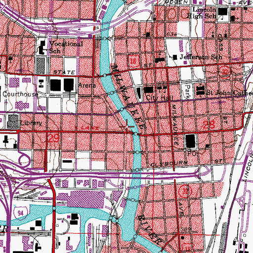 Topographic Map of Riverside Theater, WI