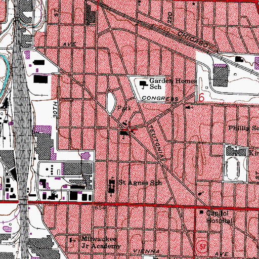 Topographic Map of Roosevelt Drive Presbyterian Church, WI