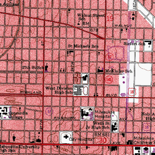 Topographic Map of Rosalie Hall, WI