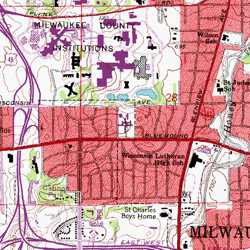 Topographic Map of Wisconsin Lutheran College, WI