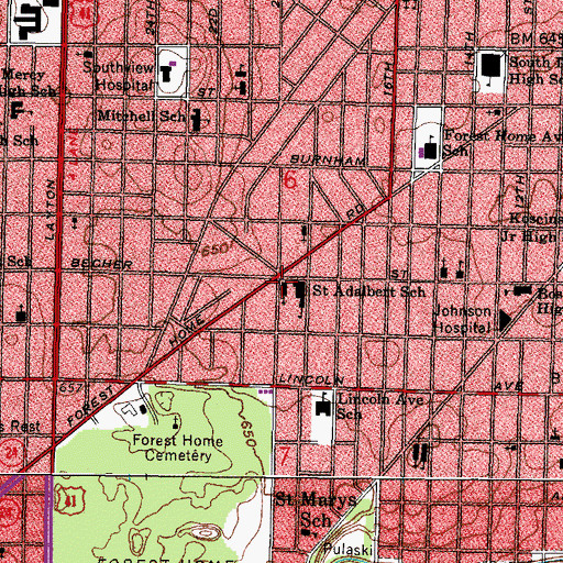 Topographic Map of Saint Adalberts Roman Catholic Church, WI