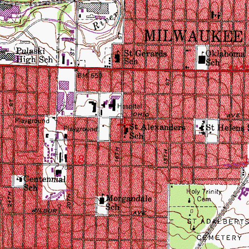 Topographic Map of Saint Alexanders Roman Catholic Church, WI