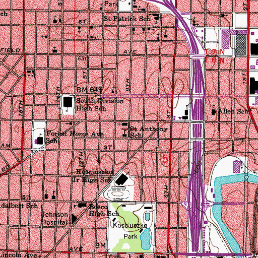 Topographic Map of Saint Anthonys Hall, WI