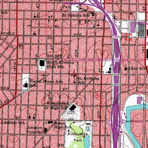 Topographic Map of Saint Anthonys Roman Catholic Church, WI