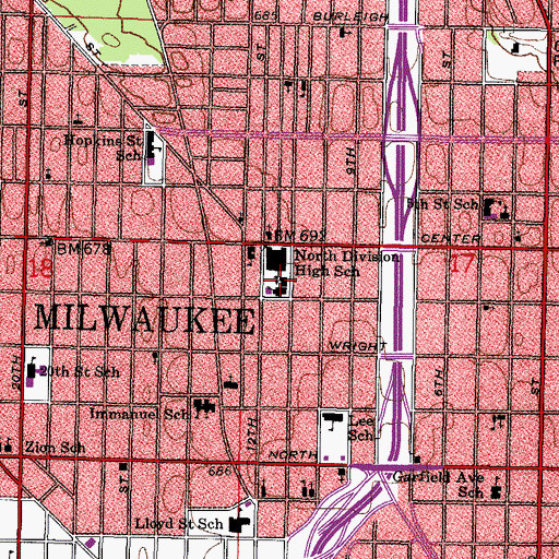 Topographic Map of Saint Boniface School, WI
