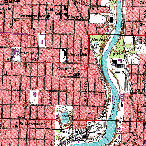 Topographic Map of Saint Casimir Roman Catholic Church, WI