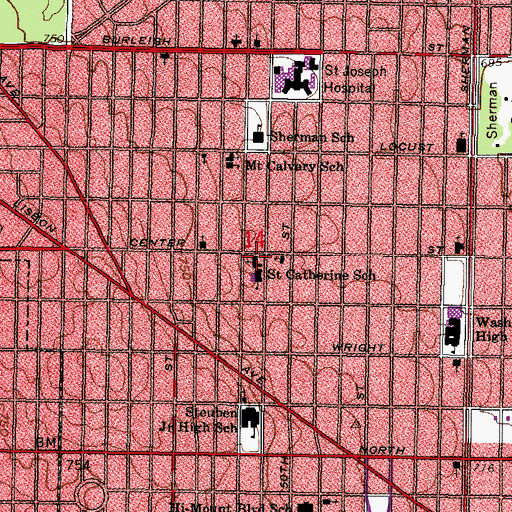 Topographic Map of Saint Catherines Roman Catholic Church, WI