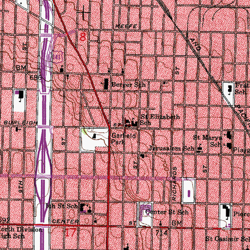 Topographic Map of Saint Elizabeth Roman Catholic Church, WI
