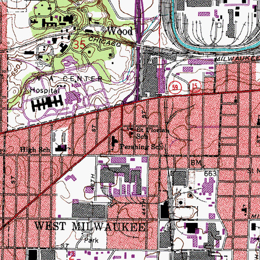 Topographic Map of Saint Florians Roman Catholic Church, WI