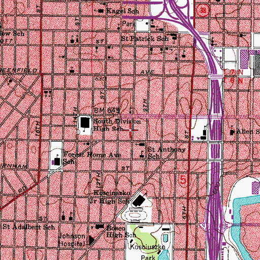Topographic Map of Saint Gabriels Roman Catholic Church, WI