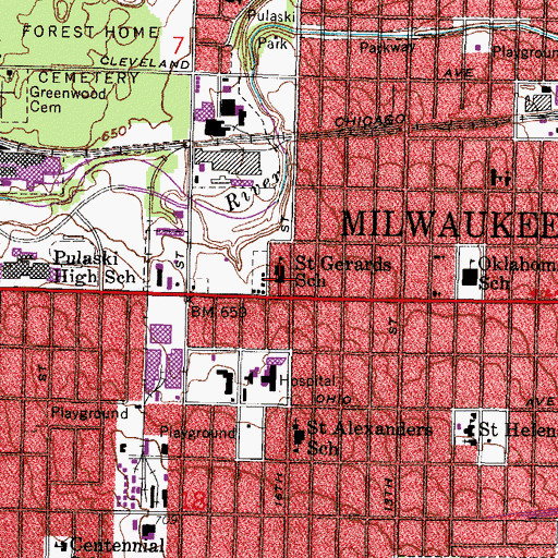 Topographic Map of Saint Gerards Roman Catholic Church, WI