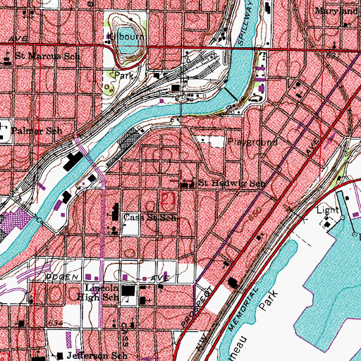 Topographic Map of Saint Hedwigs Roman Catholic Church, WI