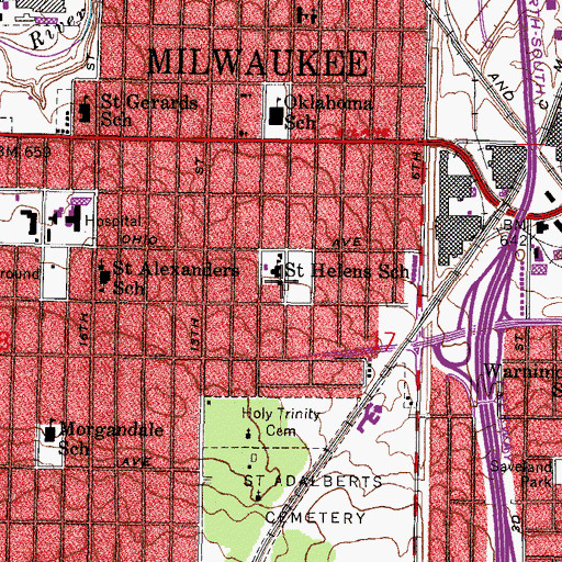 Topographic Map of Saint Helens Roman Catholic Church, WI