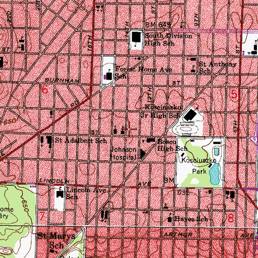 Topographic Map of Saint Hyacinth Hall, WI