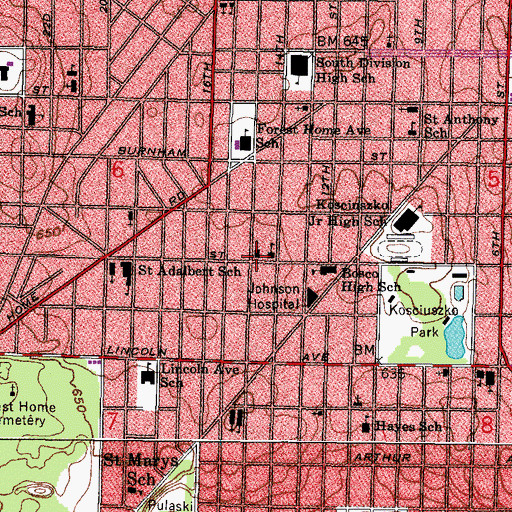 Topographic Map of Saint Hyacinths Roman Catholic Church, WI