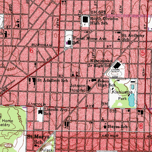 Topographic Map of Saint Hyacinths School, WI