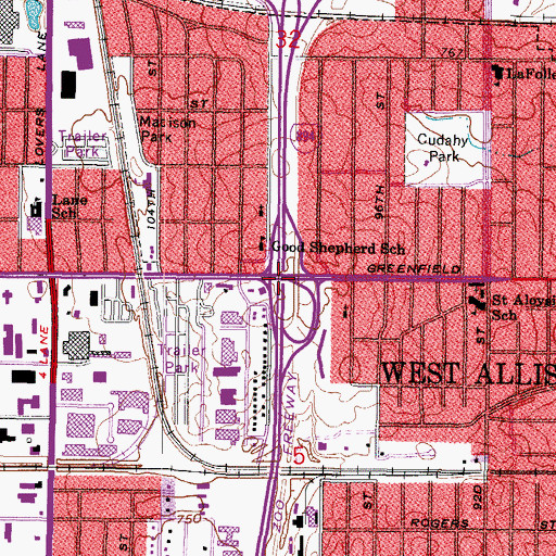 Topographic Map of Interchange 1, WI