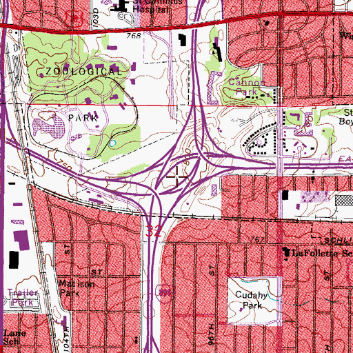 Topographic Map of Interchange 305, WI
