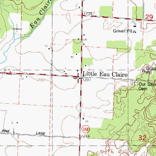 Topographic Map of Rosenberry School (historical), WI