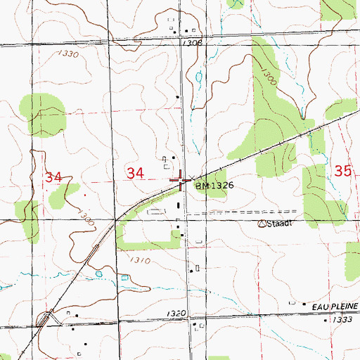 Topographic Map of Staadts (historical), WI