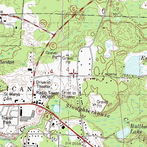 Topographic Map of Emden School (historical), WI