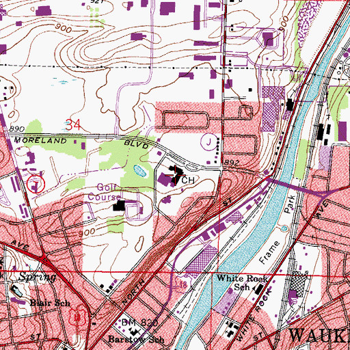 Topographic Map of Waukesha County Courthouse, WI