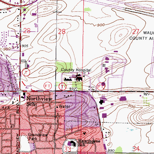 Topographic Map of Waukesha County Hospital, WI
