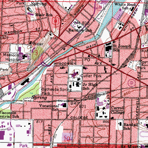 Topographic Map of Waukesha Public Library, WI