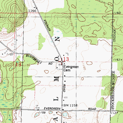 Topographic Map of Almon, WI
