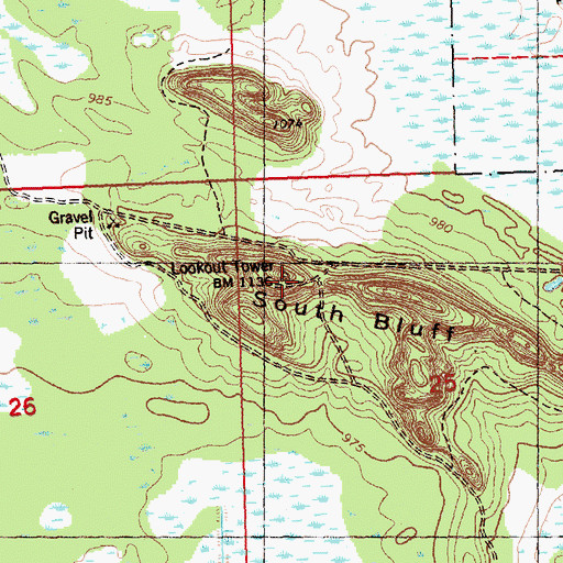 Topographic Map of South Bluff Lookout Tower, WI