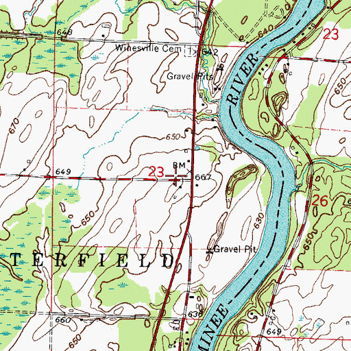 Topographic Map of Wineville School (historical), WI