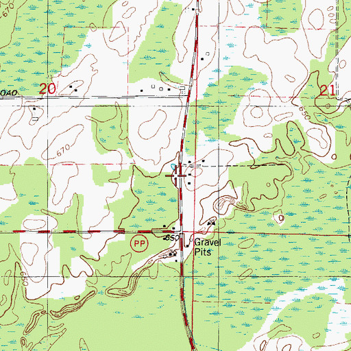 Topographic Map of Wood School (historical), WI