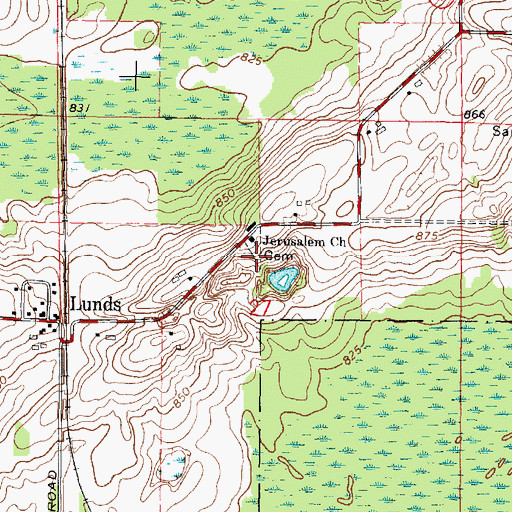 Topographic Map of Jerusalem Cemetery, WI