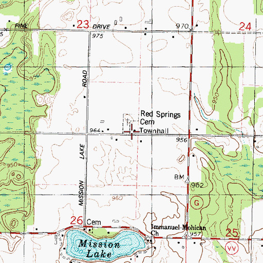 Topographic Map of Red Springs Town Hall, WI