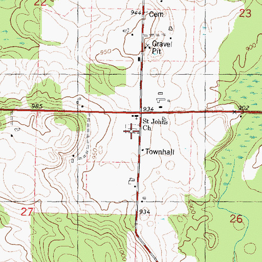 Topographic Map of Saint Johns Hermansfort Cemetery, WI