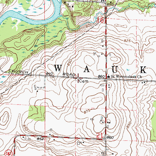 Topographic Map of Saint Wenceslaus Cemetery, WI