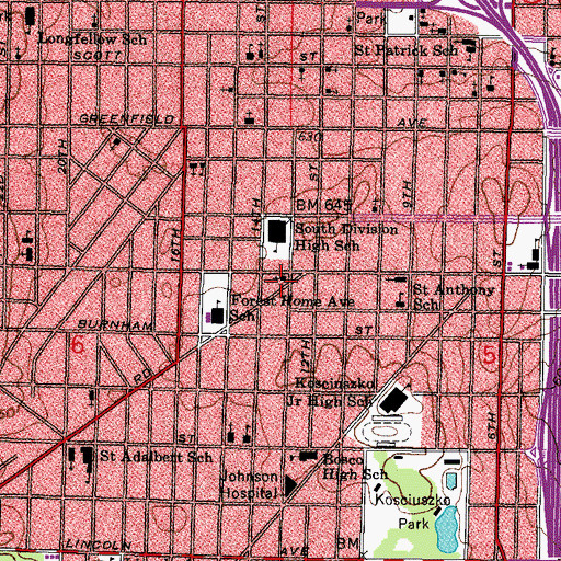 Topographic Map of Saint Jacobi Evangelical Lutheran Church, WI