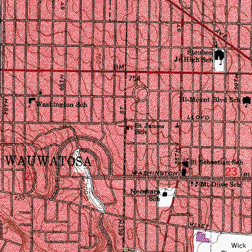 Topographic Map of Saint James Lutheran Church, WI