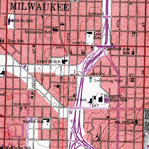Topographic Map of Saint James Methodist Church, WI