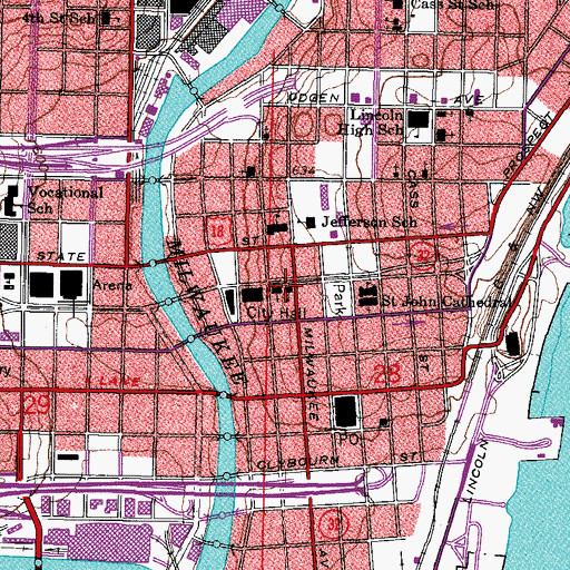 Topographic Map of Saint John Cathedral Grade School, WI