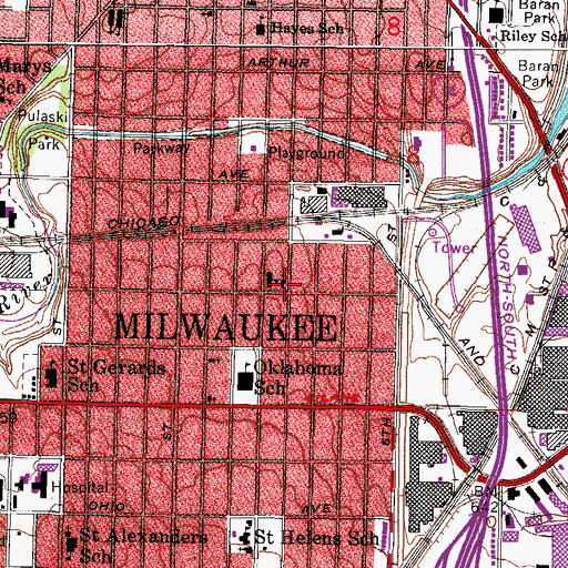 Topographic Map of Saint John Kanty Roman Catholic Church, WI