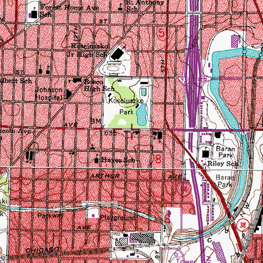 Topographic Map of Saint Josaphat Parish School, WI