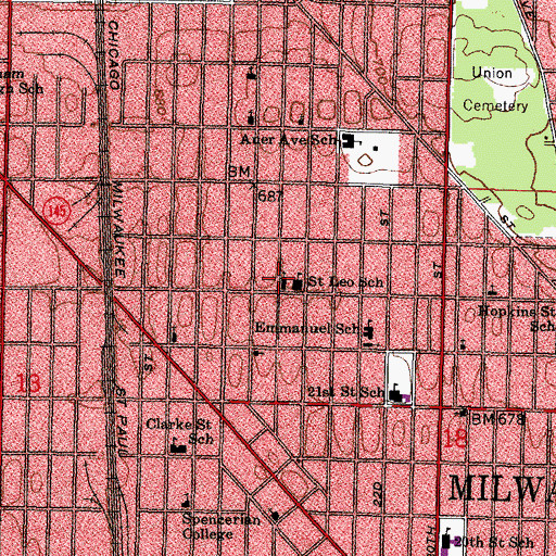 Topographic Map of Saint Leo Roman Catholic Church, WI