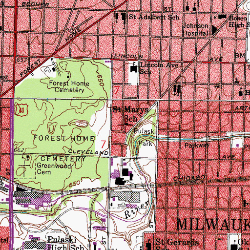 Topographic Map of Saint Mary Magdalene Church, WI