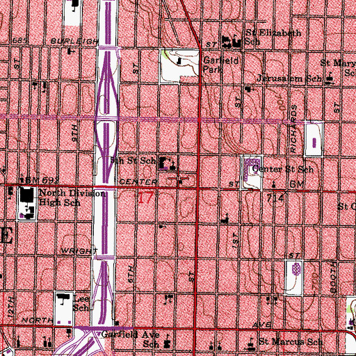 Topographic Map of Saint Marys Baptist Church, WI