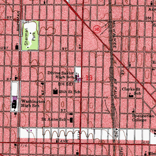 Topographic Map of Saint Marys Convent, WI
