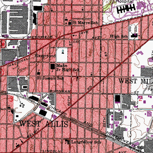 Topographic Map of Saint Marys Polish National Catholic Church, WI
